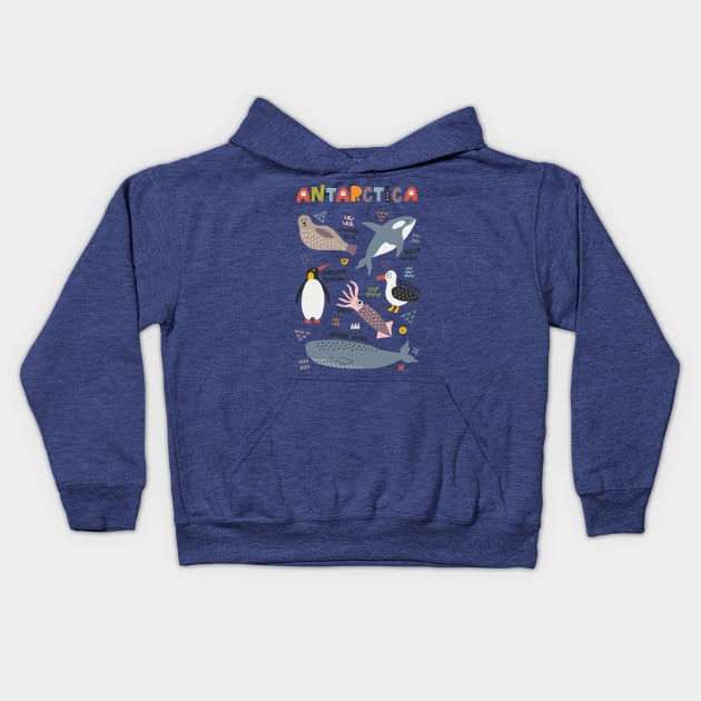 Antarctica Animals Kids Hoodie by JunkyDotCom